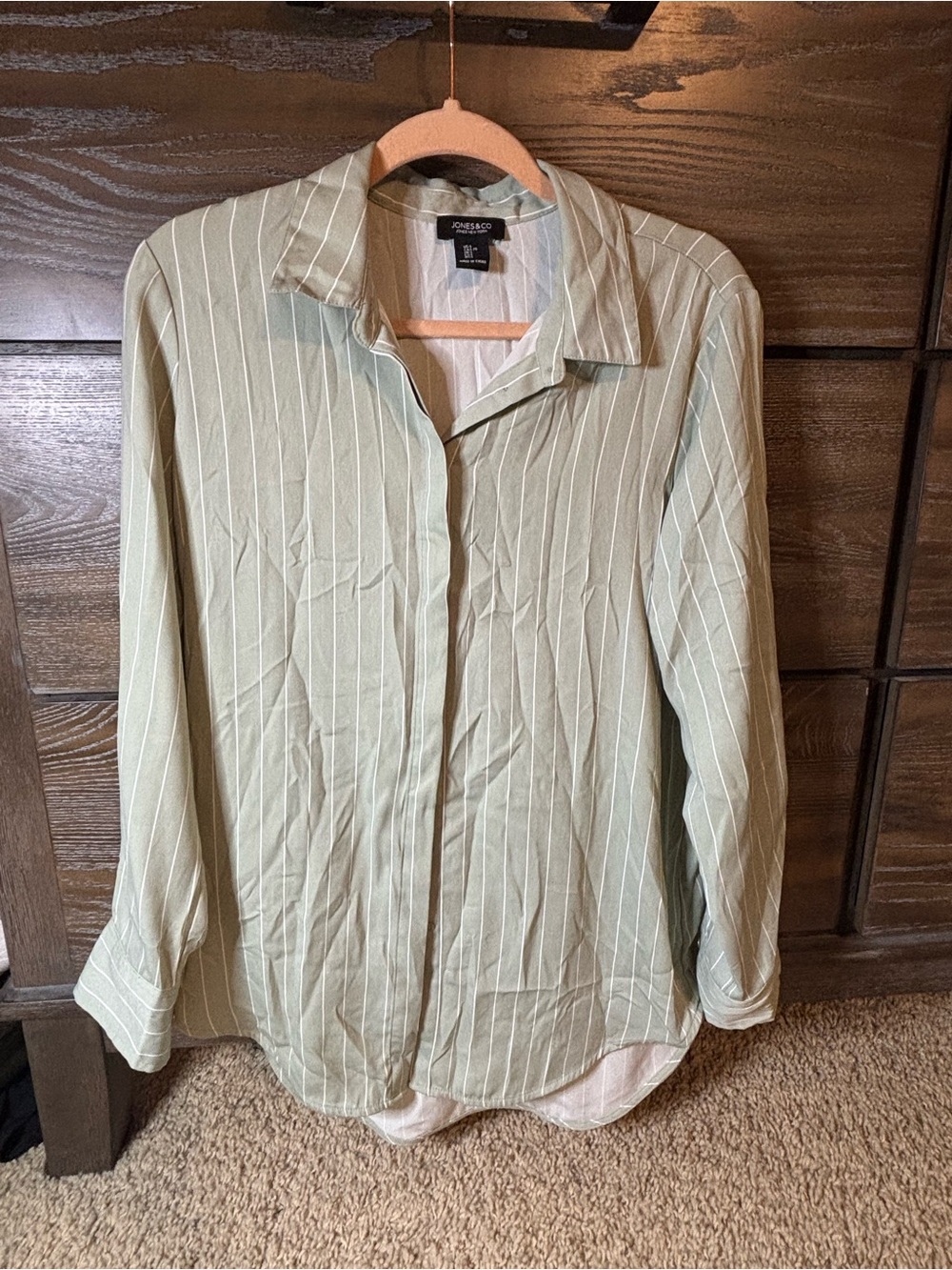 Jones New York Light Green Pinstripe Button-Up Shirt